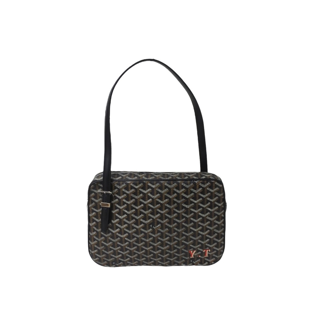 開閉式極美品 GOYARD ゴヤール ショルダーバッグ ヨナGM ブラック レザー コーティングキャンバス シルバー金具  55799