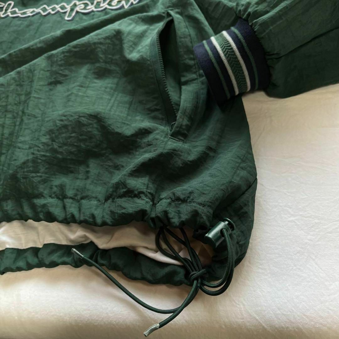 チャンピオン　ナイロンプルオーバージャケット　ビッグロゴ　L ゲームシャツ　緑