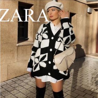 ザラ(ZARA)の美品　ZARA ザラ　ニット　カーディガン　トップス　ウール　花柄　人気　完売(カーディガン)