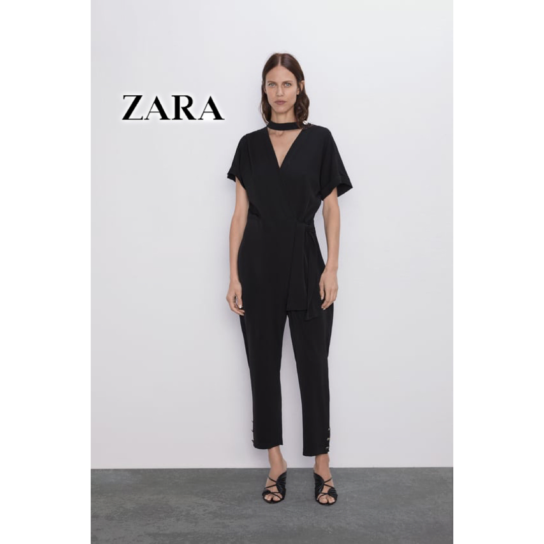 美品 ザラ ZARA カシュクールオールインワン ブラック