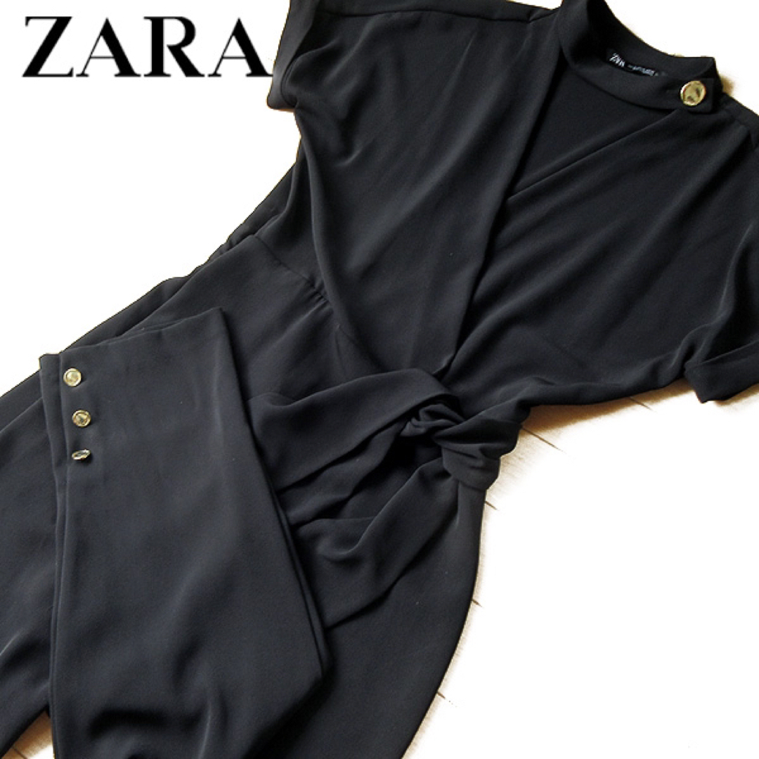 美品 ザラ ZARA カシュクールオールインワン ブラック