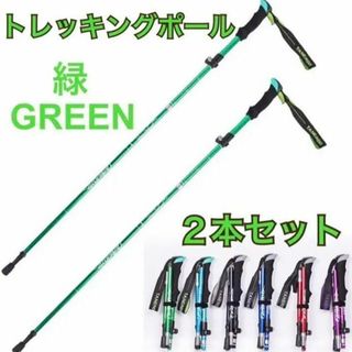 2本セット トレッキングポール 緑 杖 登山 リハビリ ウォーキング 折り畳み(登山用品)