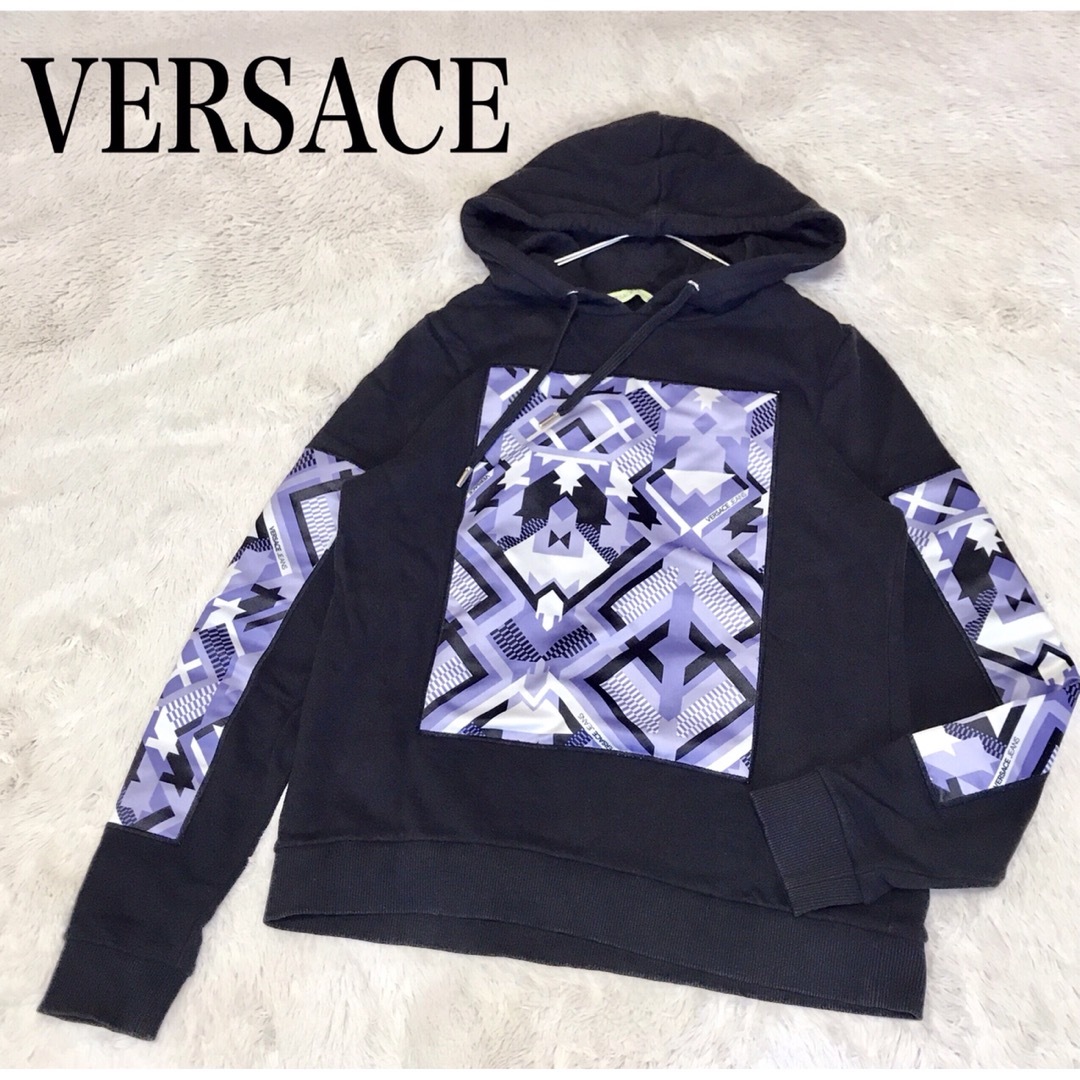 VERSACE - 美品 VERSACE プリント 切り替え パーカー スウェット プル ...