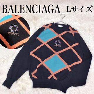 バレンシアガ(Balenciaga)の極美品 BALENCIAGA ロゴ ニット セーター スウェット 長袖 総柄 黒(ニット/セーター)