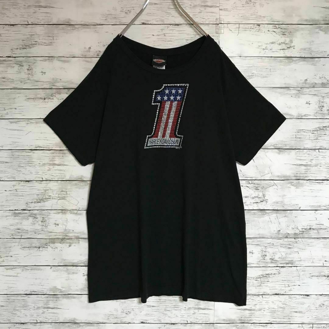 Harley Davidson(ハーレーダビッドソン)の【USA製】ハーレーダビッドソン　１サインビジューTシャツ　人気黒　F577 レディースのトップス(Tシャツ(半袖/袖なし))の商品写真