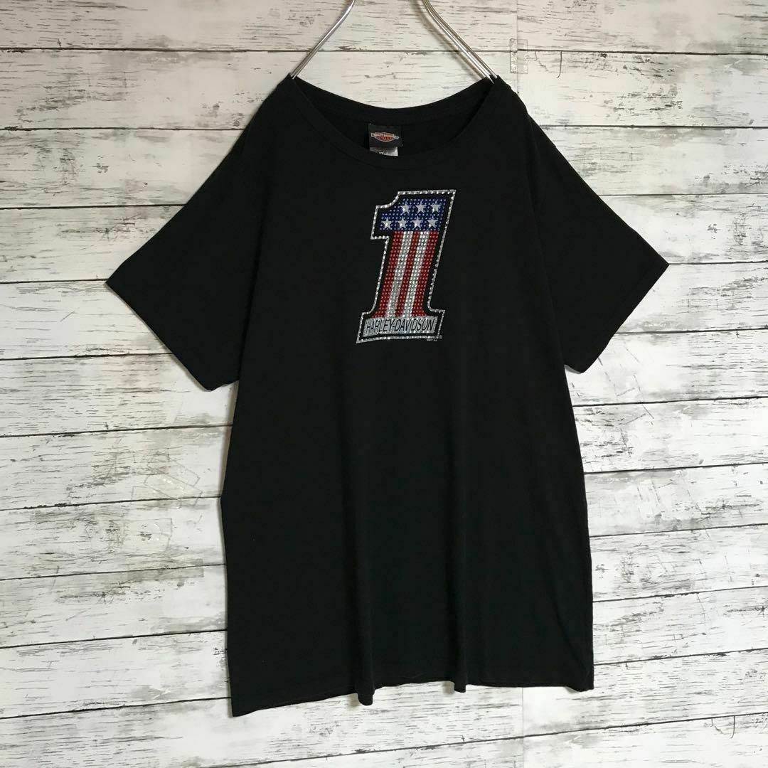 Harley Davidson(ハーレーダビッドソン)の【USA製】ハーレーダビッドソン　１サインビジューTシャツ　人気黒　F577 レディースのトップス(Tシャツ(半袖/袖なし))の商品写真