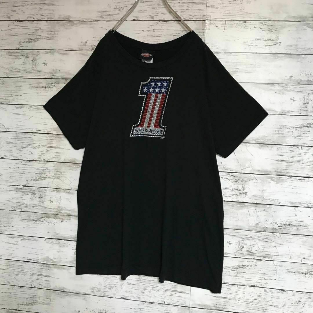 Harley Davidson(ハーレーダビッドソン)の【USA製】ハーレーダビッドソン　１サインビジューTシャツ　人気黒　F577 レディースのトップス(Tシャツ(半袖/袖なし))の商品写真