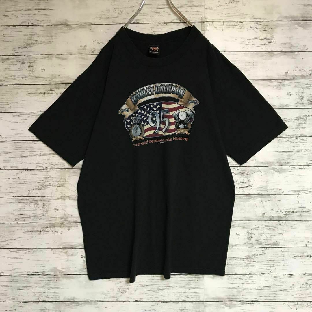 Harley Davidson(ハーレーダビッドソン)の【USA製】ハーレーダビッドソン　USA国旗デザインTシャツ　人気黒　F578 メンズのトップス(Tシャツ/カットソー(半袖/袖なし))の商品写真