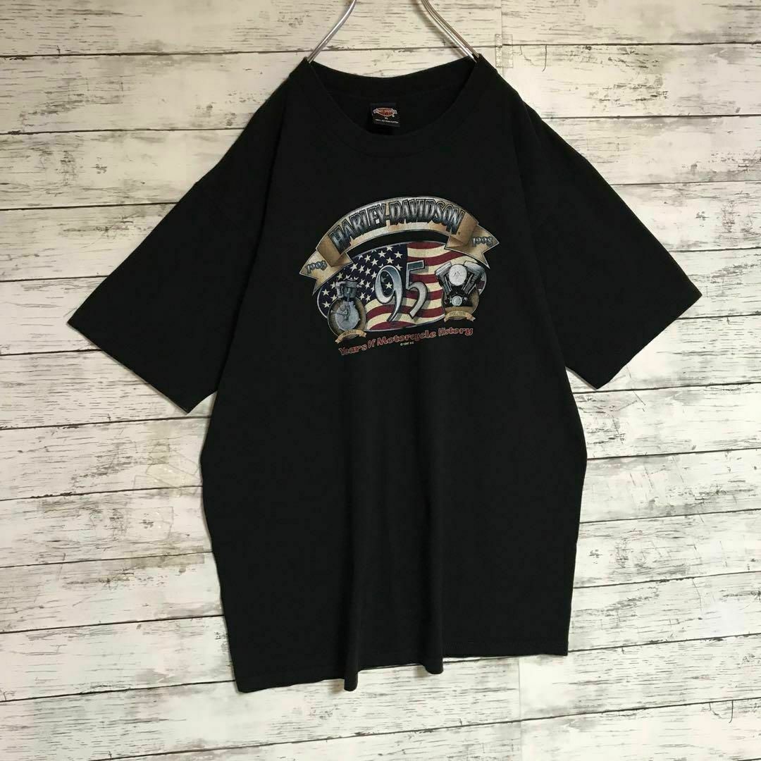 Harley Davidson(ハーレーダビッドソン)の【USA製】ハーレーダビッドソン　USA国旗デザインTシャツ　人気黒　F578 メンズのトップス(Tシャツ/カットソー(半袖/袖なし))の商品写真