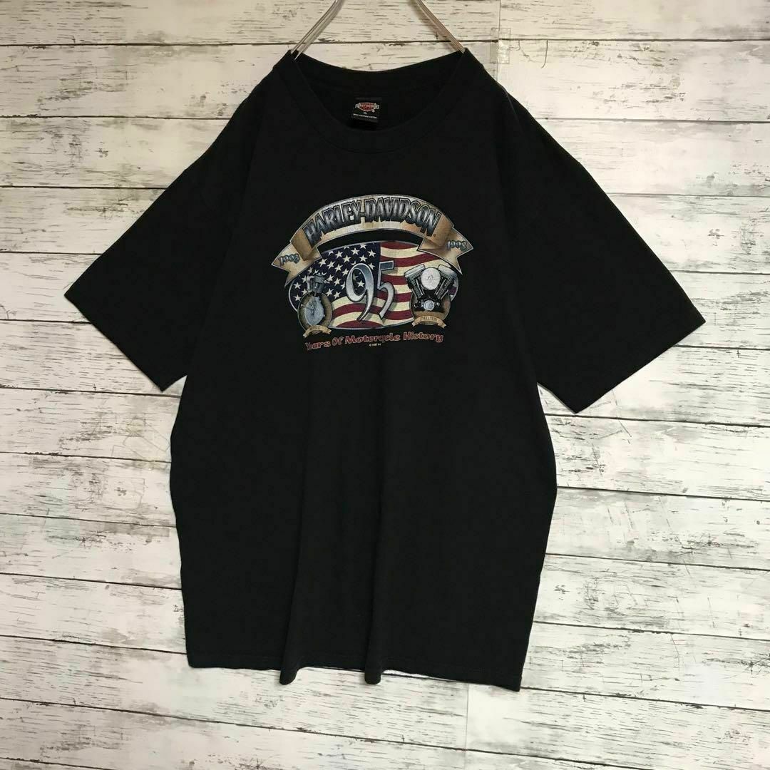 Harley Davidson(ハーレーダビッドソン)の【USA製】ハーレーダビッドソン　USA国旗デザインTシャツ　人気黒　F578 メンズのトップス(Tシャツ/カットソー(半袖/袖なし))の商品写真