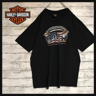 ハーレーダビッドソン(Harley Davidson)の【USA製】ハーレーダビッドソン　USA国旗デザインTシャツ　人気黒　F578(Tシャツ/カットソー(半袖/袖なし))