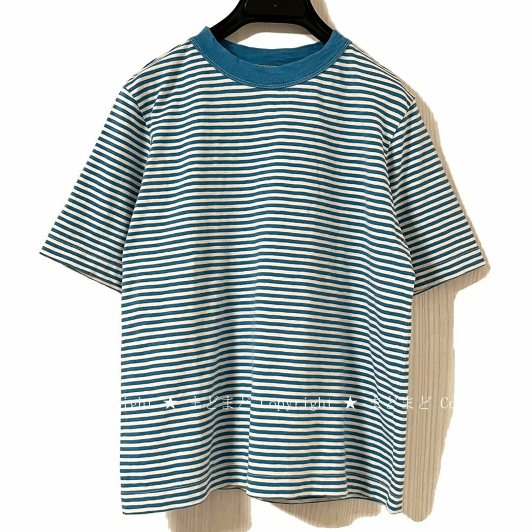 美品 45R 4545縞の45星Tシャツ 葉山ブルー 水色 ボーダー 45rpm