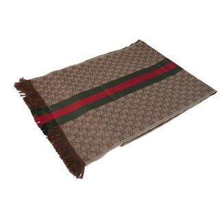 グッチ(Gucci)のGUCCI グッチ マフラー ショール GG柄 シェリーライン ブラウン グリーン レッド 47351・4G704・2766 良品 中古 55526(マフラー/ショール)