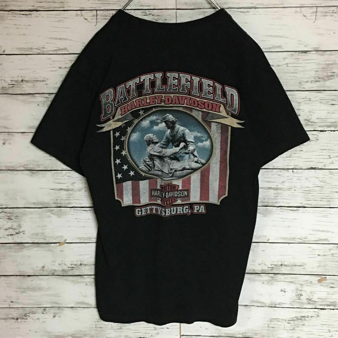 Harley Davidson(ハーレーダビッドソン)の【人気両面プリント】ハーレーダビッドソン　半袖Tシャツ　イーグル軍人　F543 メンズのトップス(Tシャツ/カットソー(半袖/袖なし))の商品写真