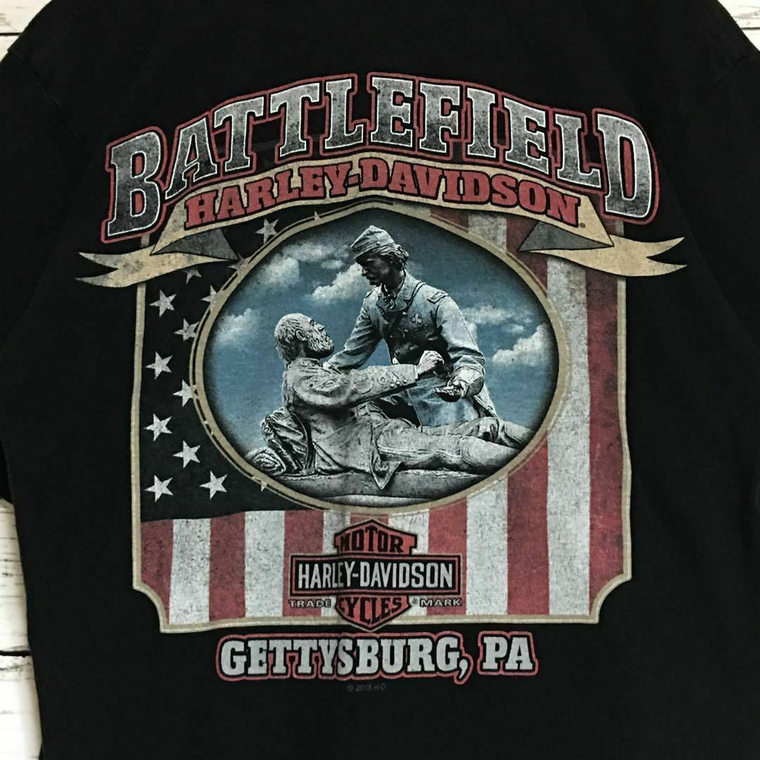 Harley Davidson(ハーレーダビッドソン)の【人気両面プリント】ハーレーダビッドソン　半袖Tシャツ　イーグル軍人　F543 メンズのトップス(Tシャツ/カットソー(半袖/袖なし))の商品写真