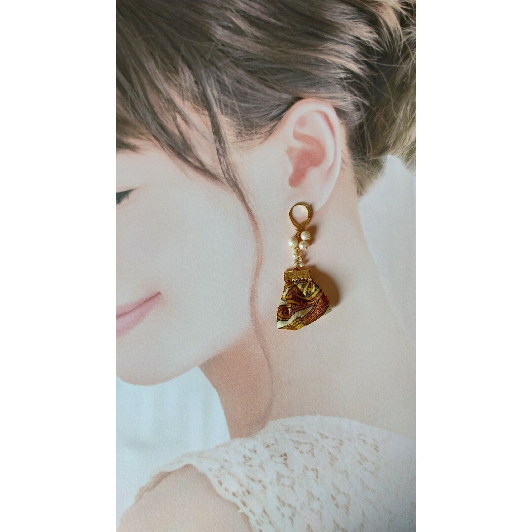 scarf＆freshwater pearl-pierce【k16gp】 ハンドメイドのアクセサリー(ピアス)の商品写真