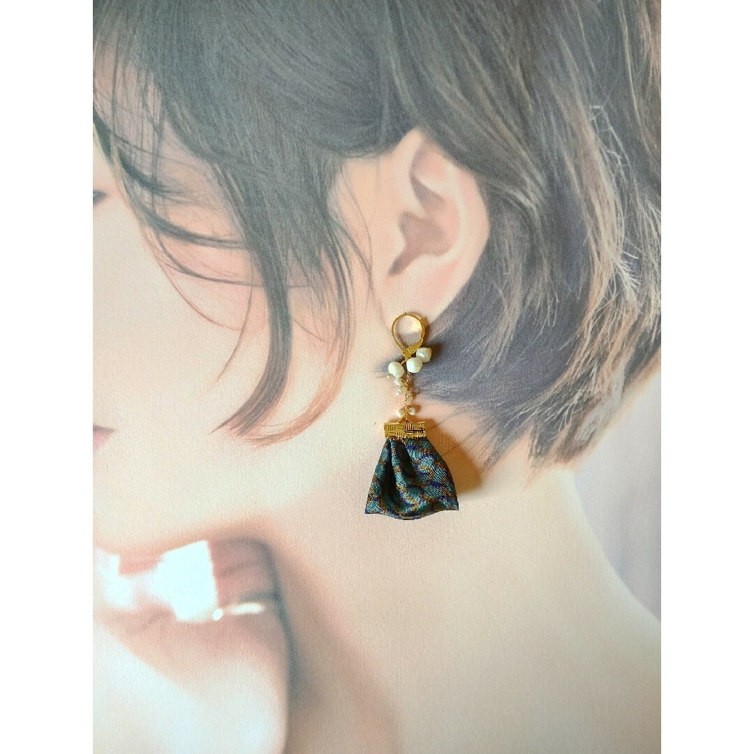 scarf＆freshwater pearl-pierce【k16gp】 ハンドメイドのアクセサリー(ピアス)の商品写真