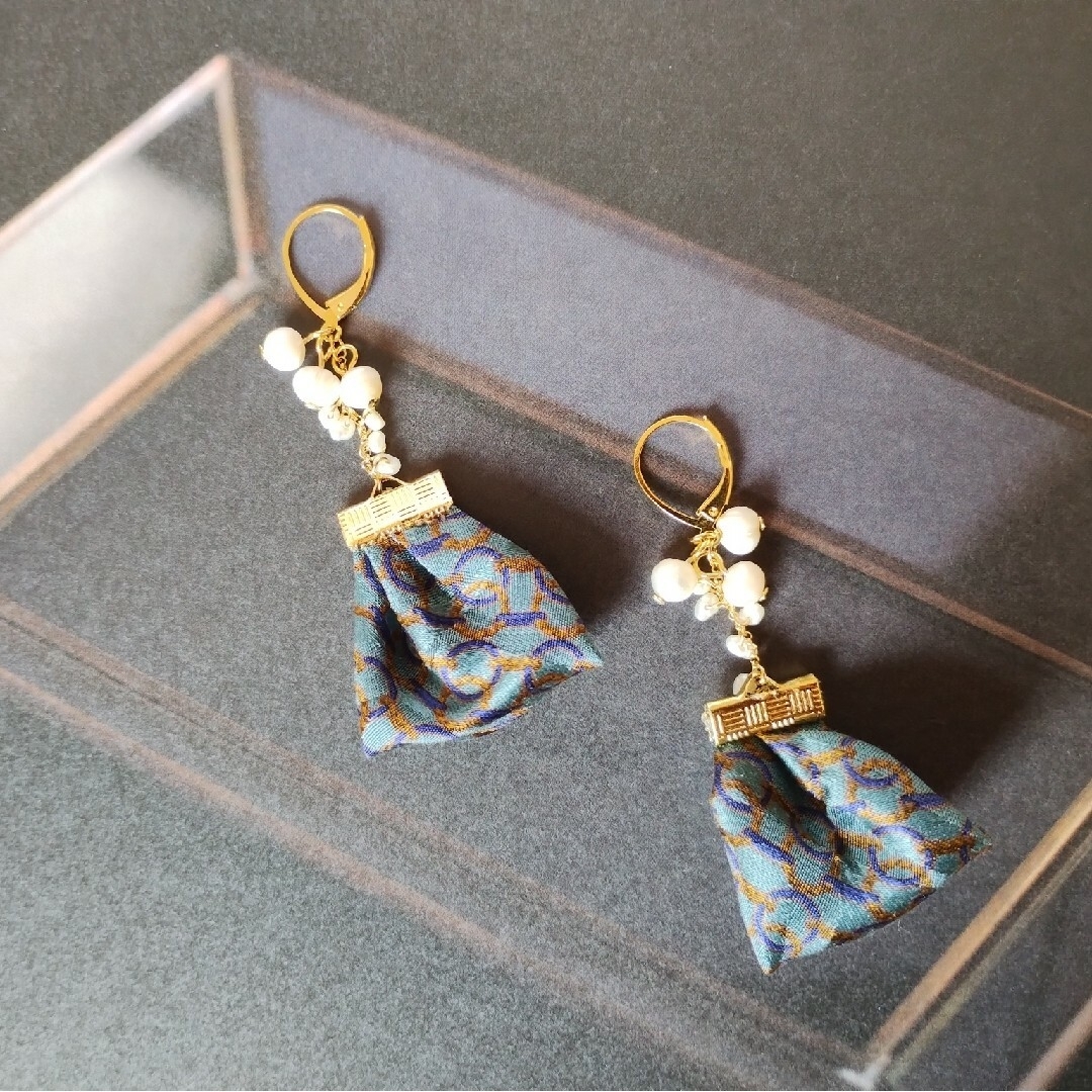 scarf＆freshwater pearl-pierce【k16gp】 ハンドメイドのアクセサリー(ピアス)の商品写真