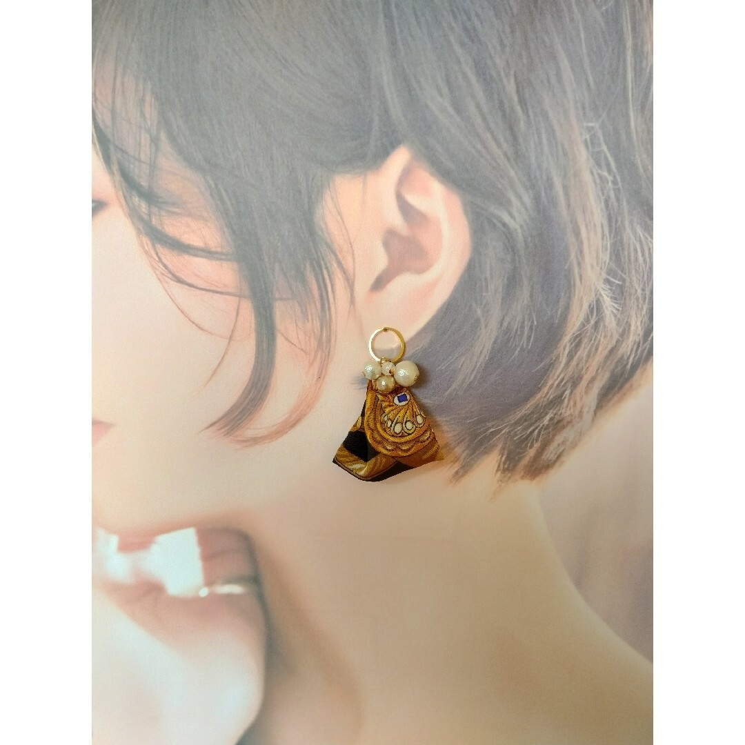 scarf＆freshwater pearl-pierce【k16gp】 ハンドメイドのアクセサリー(ピアス)の商品写真