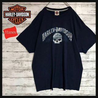 ハーレーダビッドソン(Harley Davidson)の【ゆるだぼ】ハーレーダビッドソン×ヘインズ　スカルTシャツ　紺　F490(Tシャツ/カットソー(半袖/袖なし))