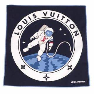 ルイヴィトン(LOUIS VUITTON)のルイヴィトン LOUIS VUITTON スカーフ バンダナ 宇宙飛行士 ロゴ柄 コットン レディース イタリア製 ネイビー/ホワイト(バンダナ/スカーフ)