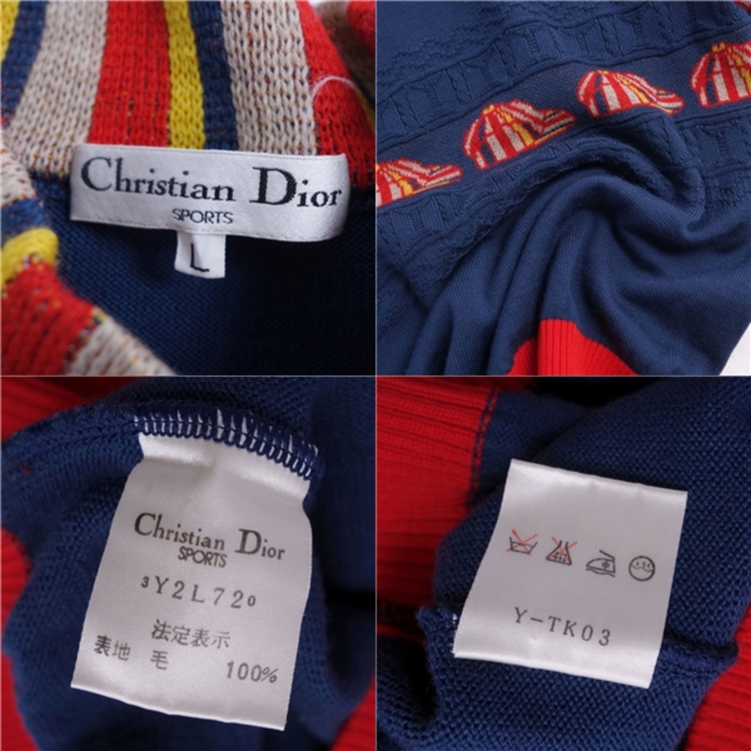 Christian Dior(クリスチャンディオール)の美品 Vintage クリスチャンディオール Christian Dior ニット セーター ウール 総柄 トップス レディース L ネイビー/レッド レディースのトップス(ニット/セーター)の商品写真