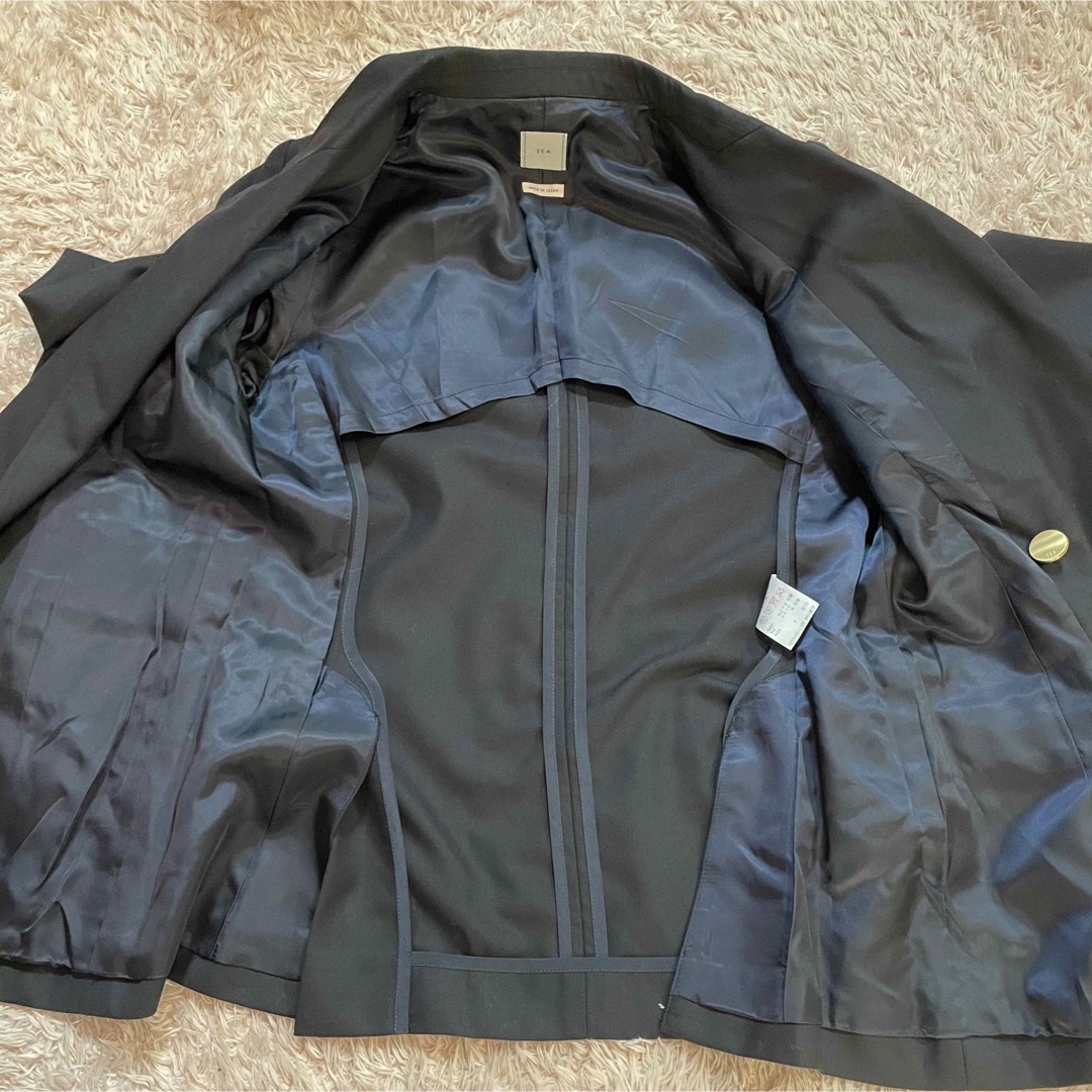 【美品】SEA ジャケット 紺ブレザー カシミヤ混 金ボタン ダブル