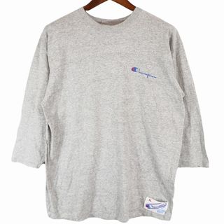 チャンピオン(Champion)の80年代 USA製 Champion チャンピオン 88/12 ロゴ 7分丈 長袖Ｔシャツ 丸首 グレー (メンズ XL) 中古 古着 O6230(Tシャツ/カットソー(七分/長袖))