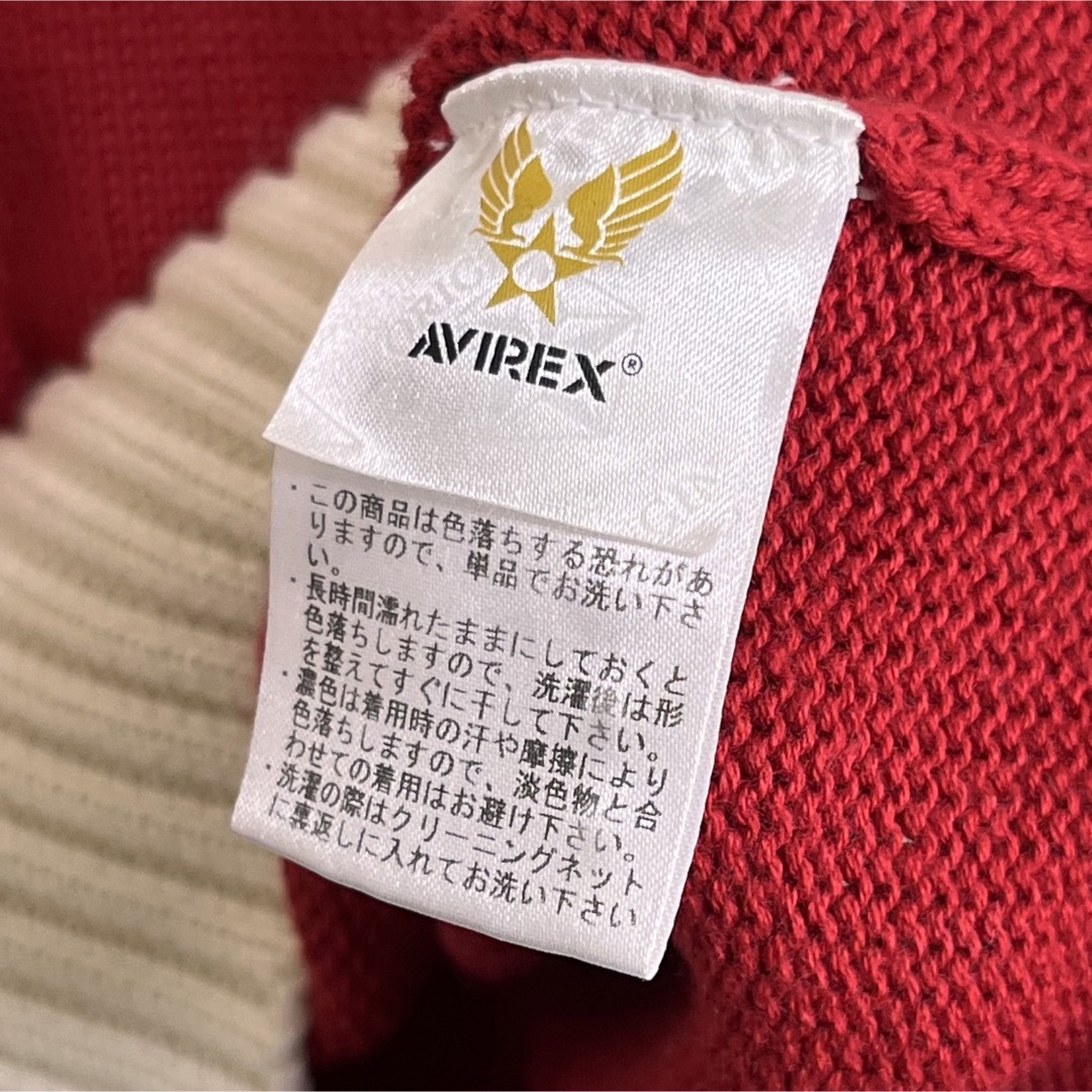 AVIREX アヴィレックス ニット セーター アイボリー×レッド でかロゴ L