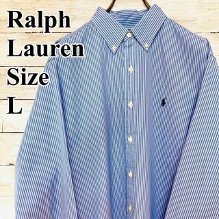 ラルフローレン(Ralph Lauren)のラルフローレン　オーバーサイズＬ　ブルー青ストライプ　薄手BD長袖シャツ　古着(シャツ)