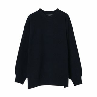 グリーンパークス(green parks)の【ネイビー】スウェット風クルーネックニットプルオーバー 23AW/レディース/洗える/無地/ウォッシャブル/暖かい(ニット/セーター)