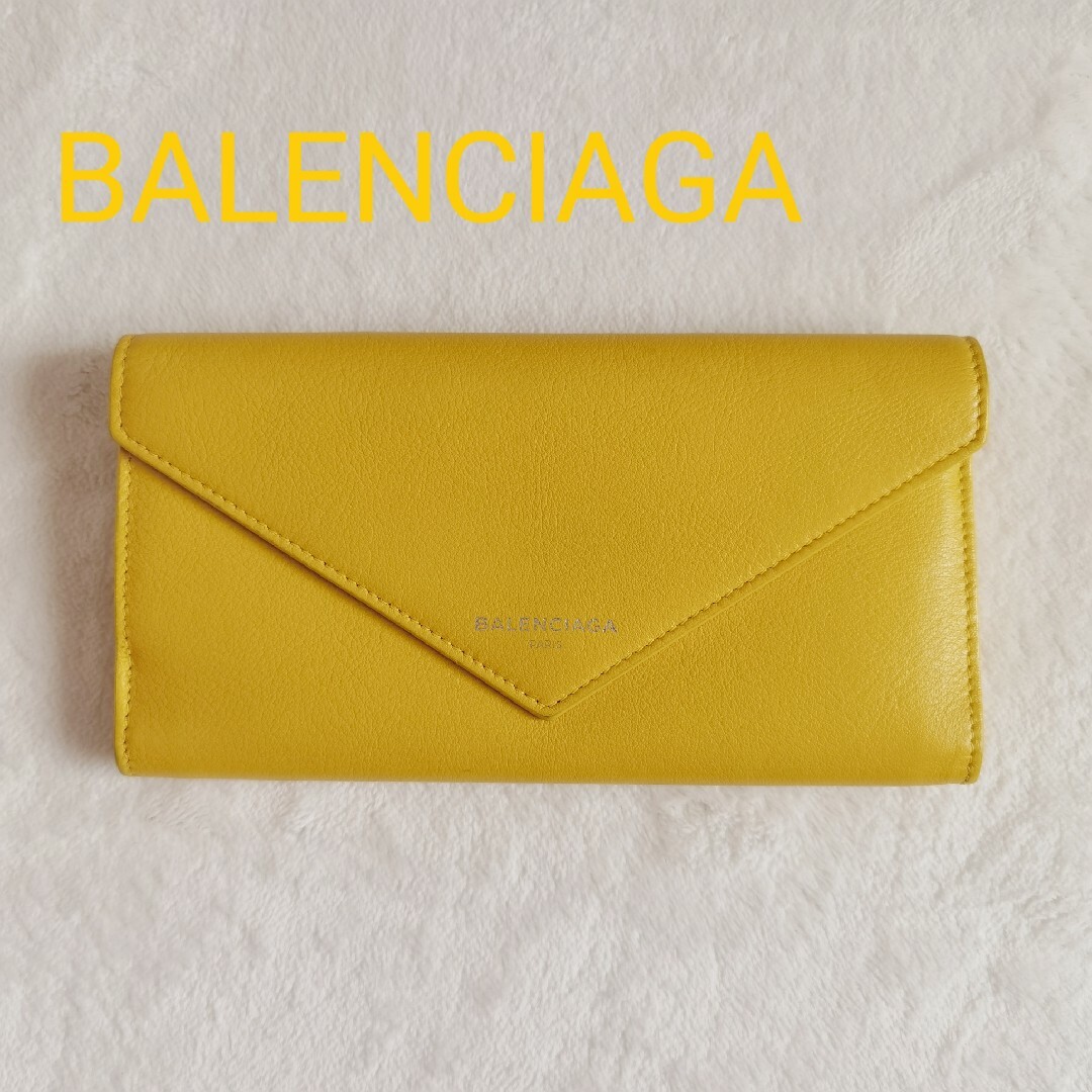 Balenciaga(バレンシアガ)の美品 BALENCIAGA ペーパーマニー 長財布 黄色 本革 スナップボタン レディースのファッション小物(財布)の商品写真