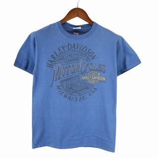 ハーレーダビッドソン(Harley Davidson)のHARLEY DAVIDSON ハーレーダビッドソン Hanes グラフィックプリント 半袖Ｔシャツ Y2K ブルー (メンズ S) 中古 古着 O6317(Tシャツ/カットソー(半袖/袖なし))