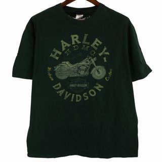 ハーレーダビッドソン(Harley Davidson)のHARLEY DAVIDSON ハーレーダビッドソン ロゴプリント 半袖Ｔシャツ グリーン (メンズ XL) 中古 古着 O6327(Tシャツ/カットソー(半袖/袖なし))