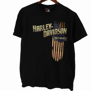 ハーレーダビッドソン(Harley Davidson)のUSA製 HARLEY DAVIDSON ハーレーダビッドソン グラフィックプリント 丸首 半袖Ｔシャツ Y2K ブラック (メンズ L) 中古 古着 O6345(Tシャツ/カットソー(半袖/袖なし))