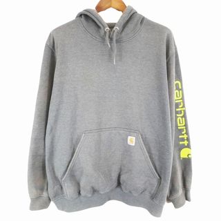 カーハート(carhartt)のCarhartt カーハート ロゴプリント フーディー パーカー スウェット 大きいサイズ  ワーク グレー (メンズ XL) 中古 古着 O6347(スウェット)