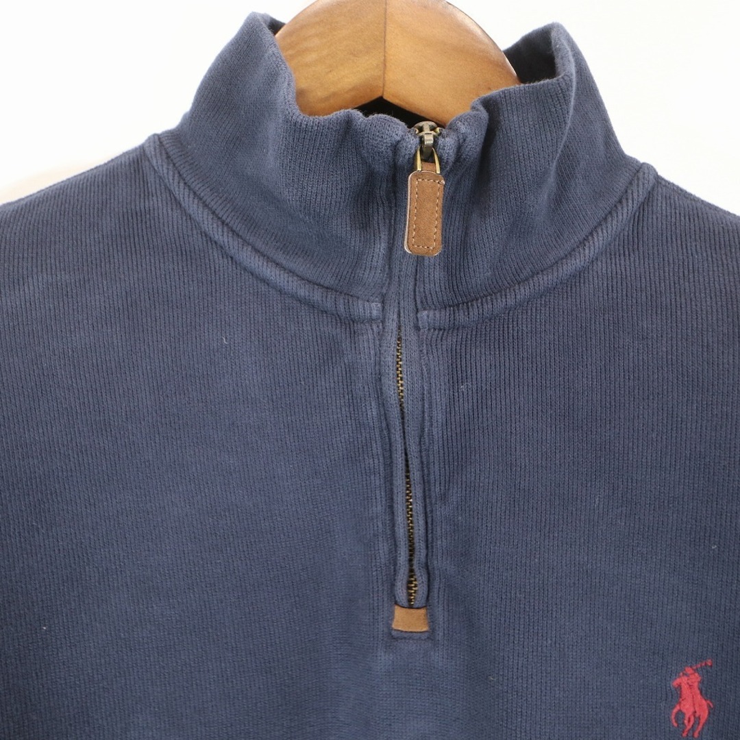 POLO RALPH LAUREN(ポロラルフローレン)のPolo by Ralph Lauren ポロバイラルフローレン ハーフジップ スウェット ニット 刺繍 ポニーロゴ ネイビー (メンズ L) 中古 古着 O6349 メンズのトップス(スウェット)の商品写真