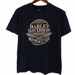 ハーレーダビッドソン(Harley Davidson)のHARLEY DAVIDSON ハーレーダビッドソン ロゴプリント 半袖Ｔシャツ ネイビー (メンズ L) 中古 古着 O6337(Tシャツ/カットソー(半袖/袖なし))