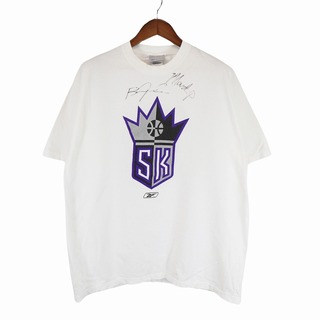 リーボック(Reebok)の2000年代 Reebok リーボック NBA サクラメント・キングス 半袖Ｔシャツ プロチーム サイン ホワイト (メンズ L) 中古 古着 O6377(Tシャツ/カットソー(半袖/袖なし))