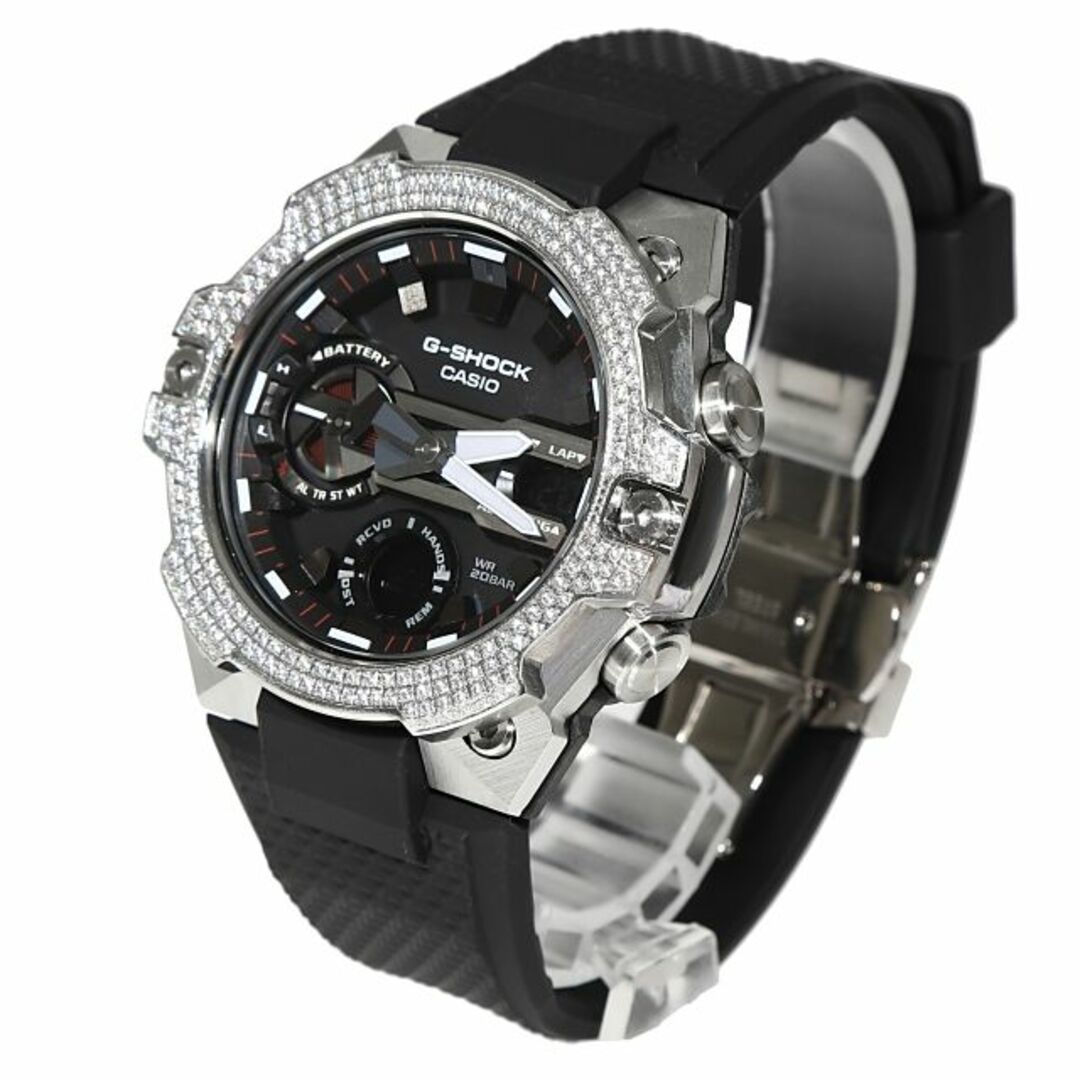 G-SHOCK(ジーショック)のG-SHOCK G-Steel GST B400-1a / B400GB / B400D カスタムカバー ベゼル 着せ替えパーツ ３連CZダイヤ（キュービックジルコニア） ホワイトゴールド メンズの時計(その他)の商品写真