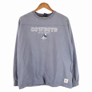 リーボック(Reebok)の2000年代～ Reebok リーボック NFL ダラス・カウボーイズ フットボール 長袖Ｔシャツ プロチーム ネイビー (メンズ L) 中古 古着 O6497(Tシャツ/カットソー(七分/長袖))