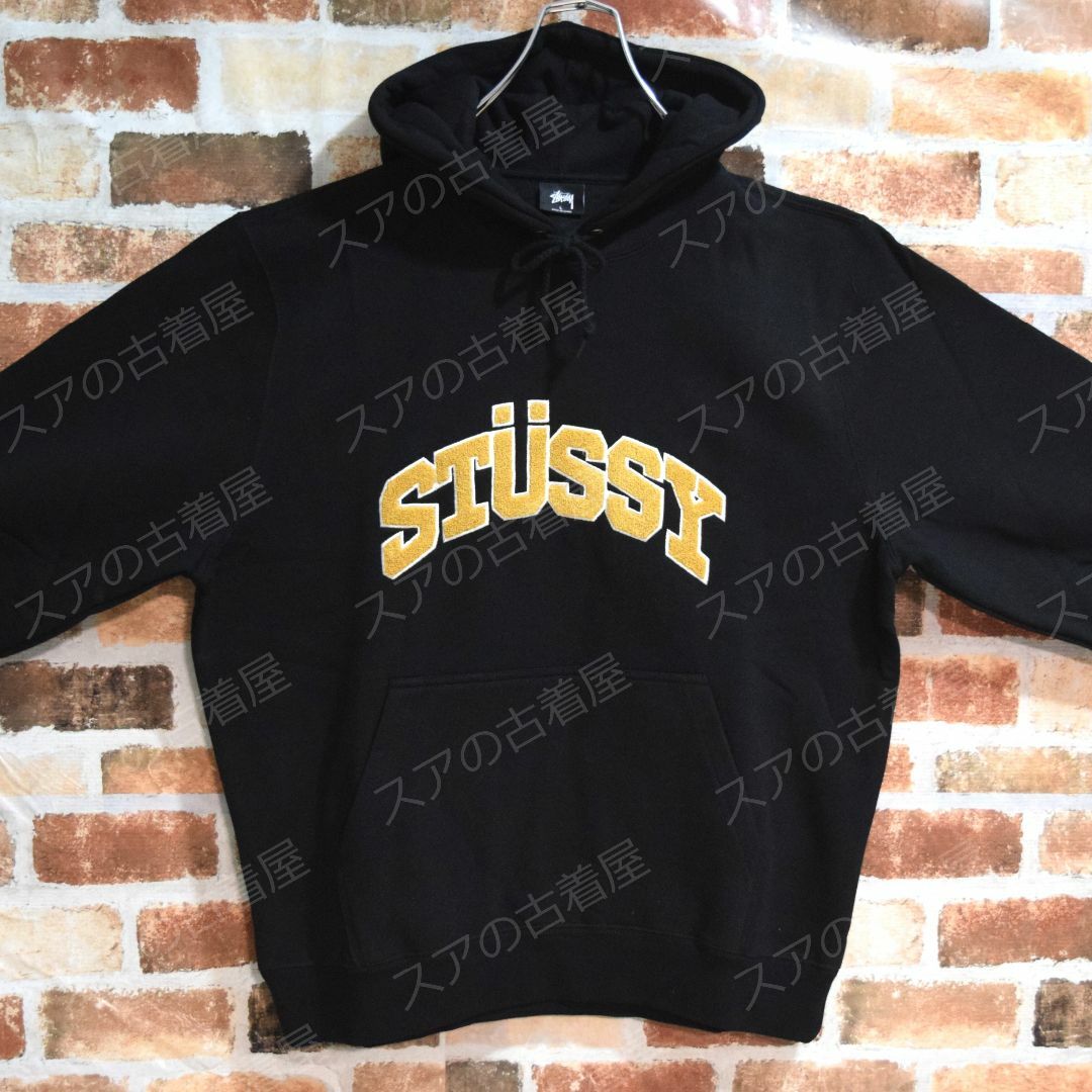 ステューシー】正規・新品タグ パイル生地ロゴ ブラック M パーカー-