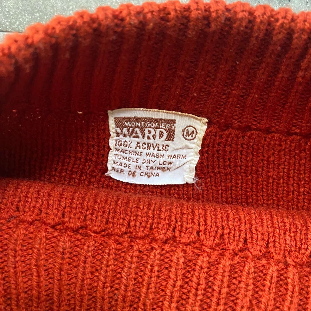 70s モンゴメリーワード アクリルニット M オレンジ メンズのトップス(ニット/セーター)の商品写真