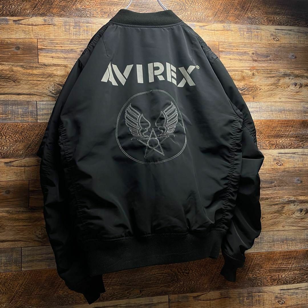 AVIREX(アヴィレックス)のAVIREXアビレックスMA-1フライトジャケット黒ブラックxl古着刺繍ma1 メンズのジャケット/アウター(フライトジャケット)の商品写真