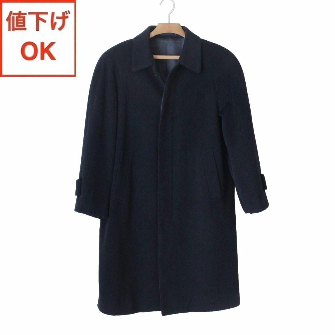 94【極美品】メンズ コート カシミヤ入り A4 ネイビー 紺 通勤 通学 M