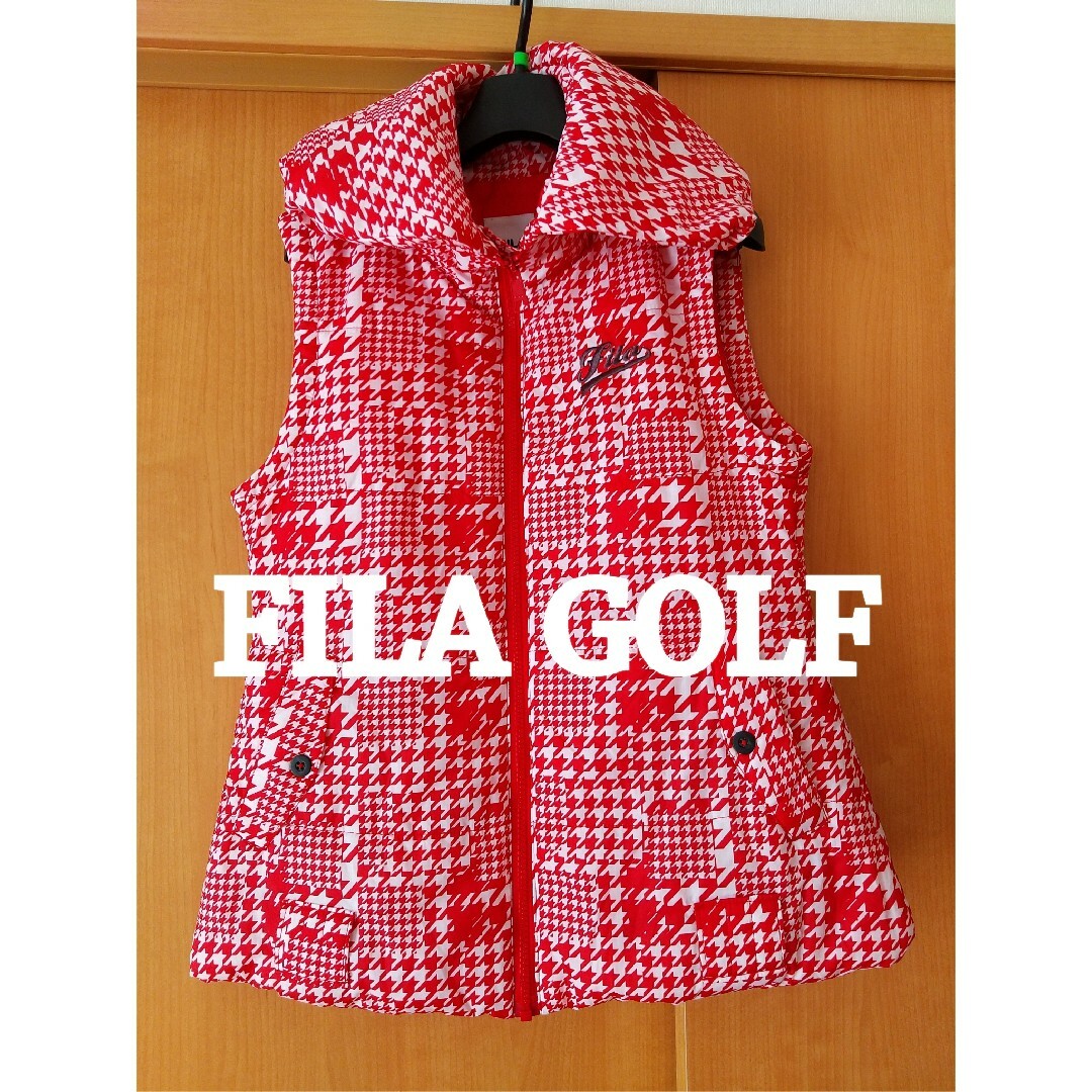 美品♪FILA GOLF★可愛い赤千鳥格子防寒中綿ベストワンピースレディース女性