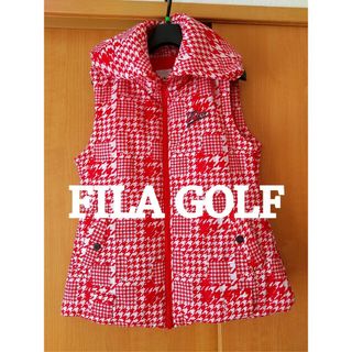 美品♪FILA GOLF★可愛い赤千鳥格子防寒中綿ベスト