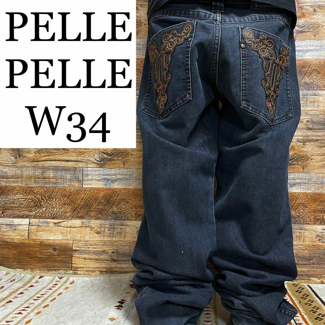 PELLE PELLE(ペレペレ)のペレペレジーンズストリートバギーデニムオーバーサイズw34b系刺繍y2k紺メンズ メンズのパンツ(デニム/ジーンズ)の商品写真