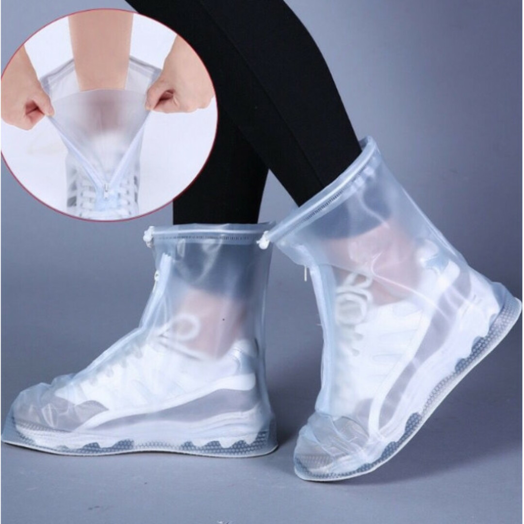 【Mサイズ】シューズカバー 防水 レインブーツ 雨具 ホワイト 長靴 靴カバー レディースの靴/シューズ(その他)の商品写真