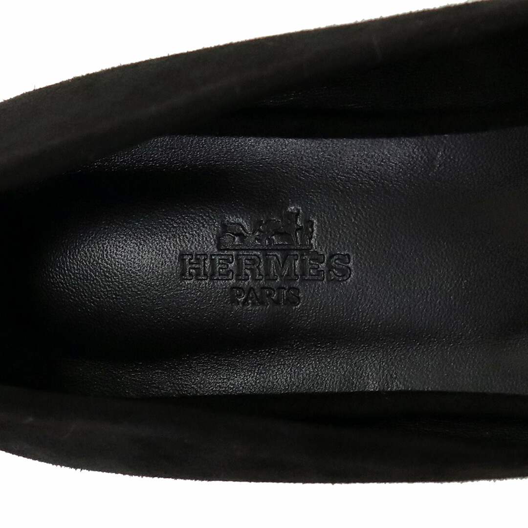 エルメス アピ ドゥース バレエシューズ パンプス 靴 クリスタル #37.5 24.5cm サテン シェーブルヴェロア Black ブラック 黒 ピンクゴールド ローズゴールド金具 箱付 HERMES（未使用　展示品）